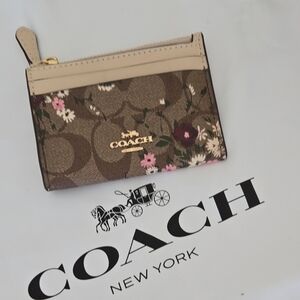 Coach Brown and Cream Floral Card Case